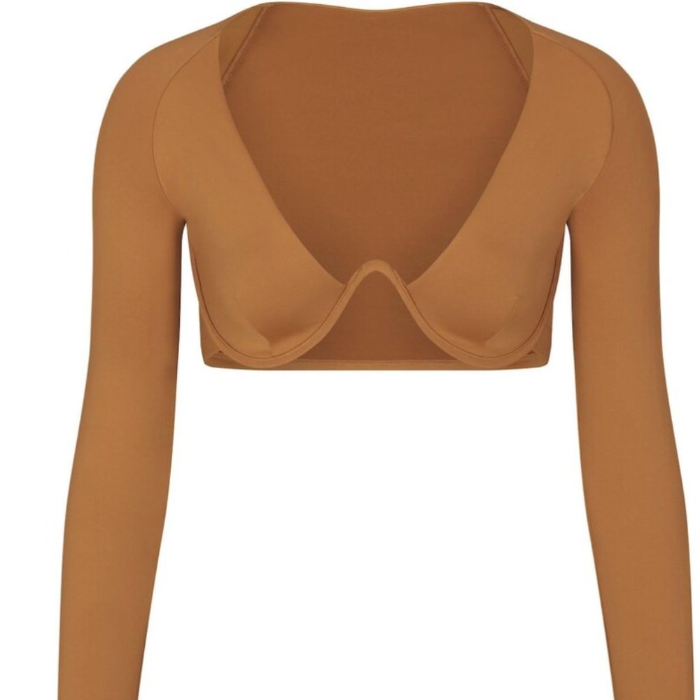 NWT SKIMS RECYCLED SWIM Long Sleeve Underwire Top Almond- Size 2X
